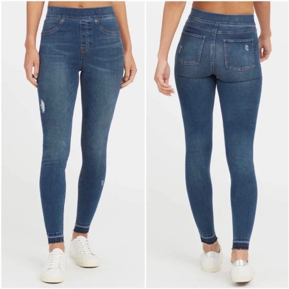 Spanx Distressed Ankle Skinny Jeans in Medium Wash - Tall